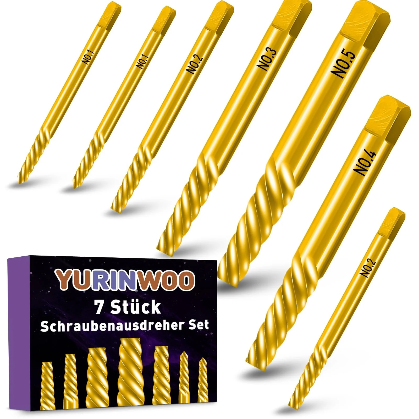 Набір екстракторів для гвинтів 7 шт. Titanium Coated Chrome Vanadium Steel Easy Out, фото №1