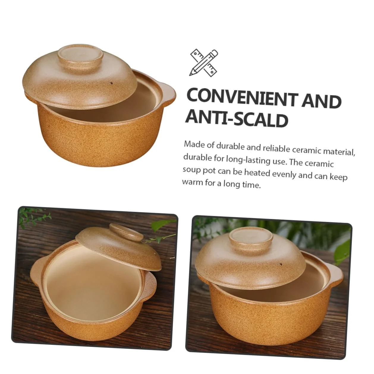 Каструля керамічна з кришкою термостійка для енергозберігаючого приготування та тушкування, фото №6