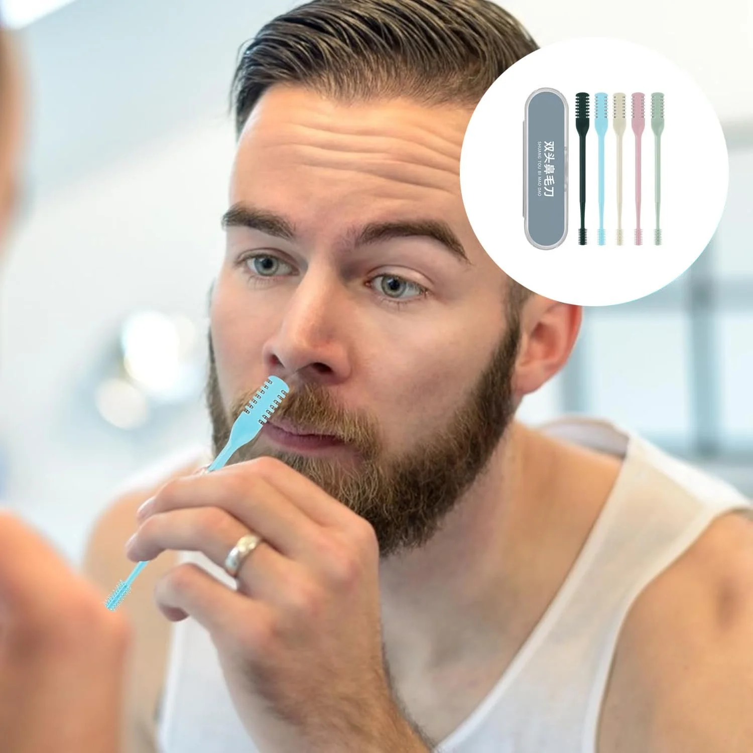 Набір Bkemkri 5 шт. 2 в 1 Тример для носа, Подвійний ніж для носового волосся, Портативний ручний 360° Обертовий, фото №4