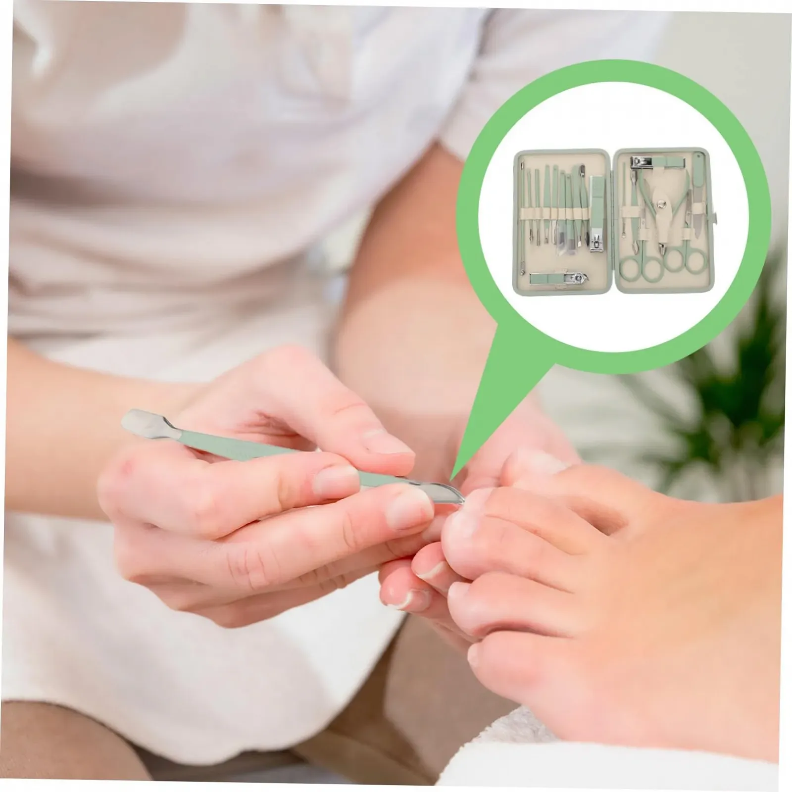 Набор маникюрный CALLARON 18 предметов, из нержавеющей стали, зеленый, фото №4