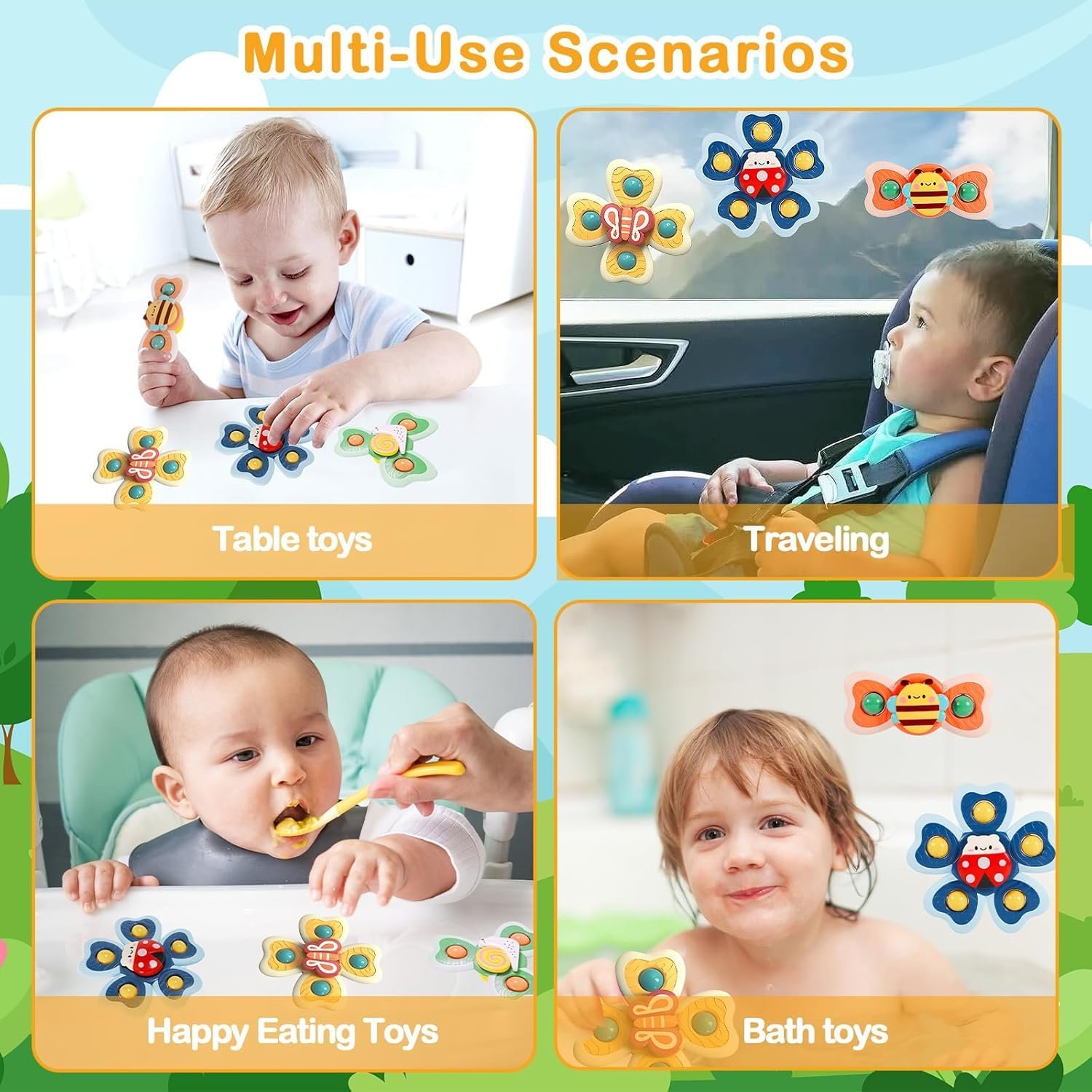 Игрушка для ванной Spinner Insect Pattern Design Multi-Colour, набор из 4 штук, фото №6