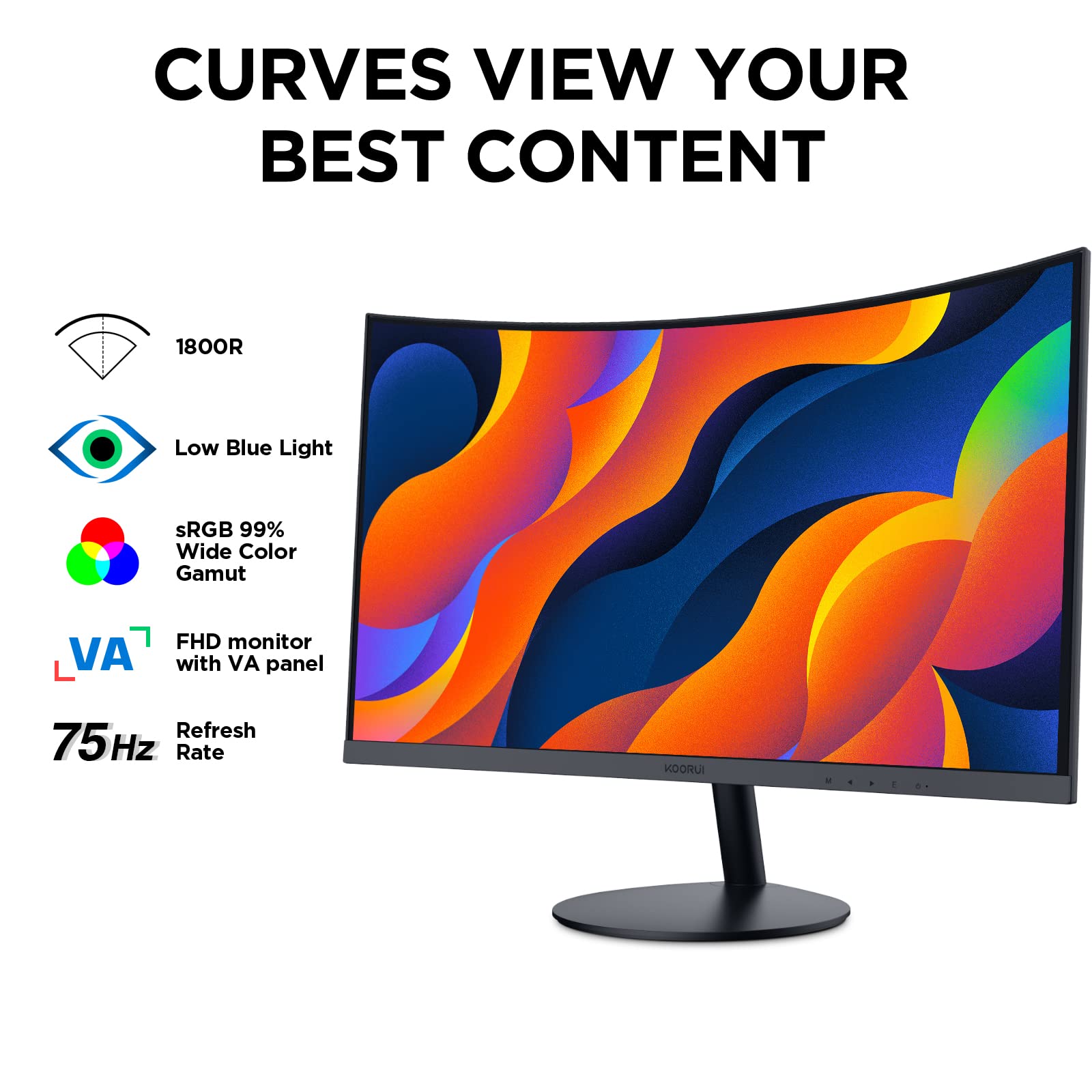 Монитор KOORUI Curved 27N5C FHD 27 дюймов VA 75Hz VGA HDMI Черный, фото №3