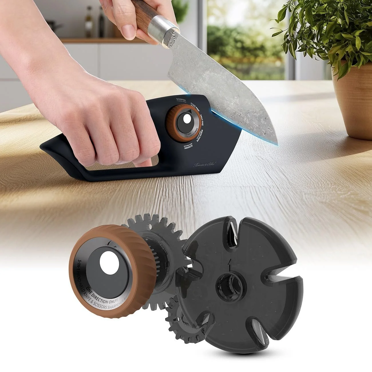 Точилка для ножей Rosenstein & Söhne 5-в-1 Ручная Черная 25 см, фото №3