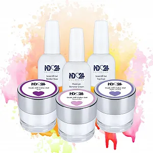 Гель-лак ND24 Premium Bundle Lilac Love Soak Off Gel Collection База Rubber, топ и средство для снятия - Высокопигментированный УФ LED Гель-лак - Насыщенный цвет Стойкий - Легко снимается - 6 шт - Фото 1