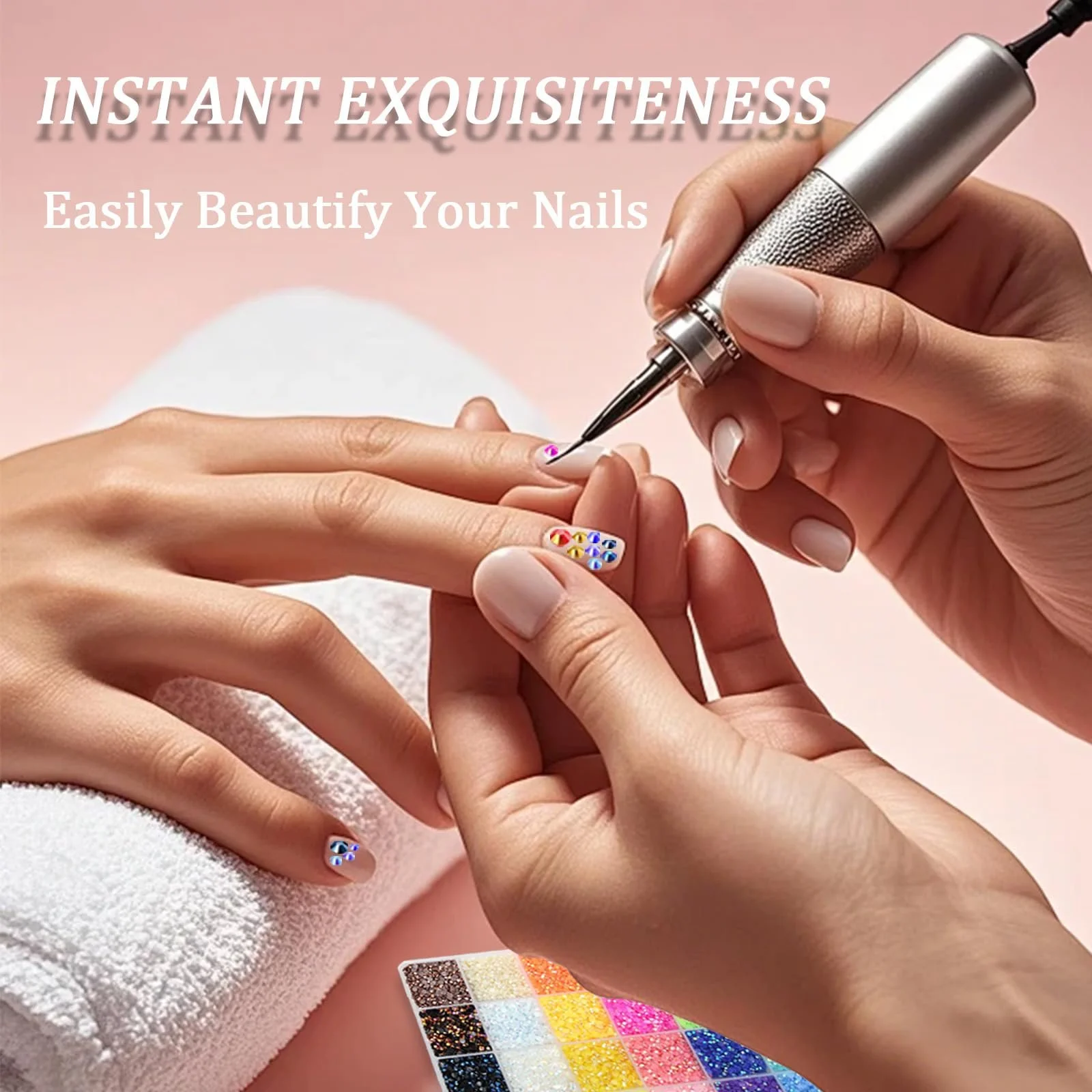 Стразы для ногтей 24 цвета 4 мм круглые с пинцетом и ручкой для нанесения, 19600 шт, фото №5