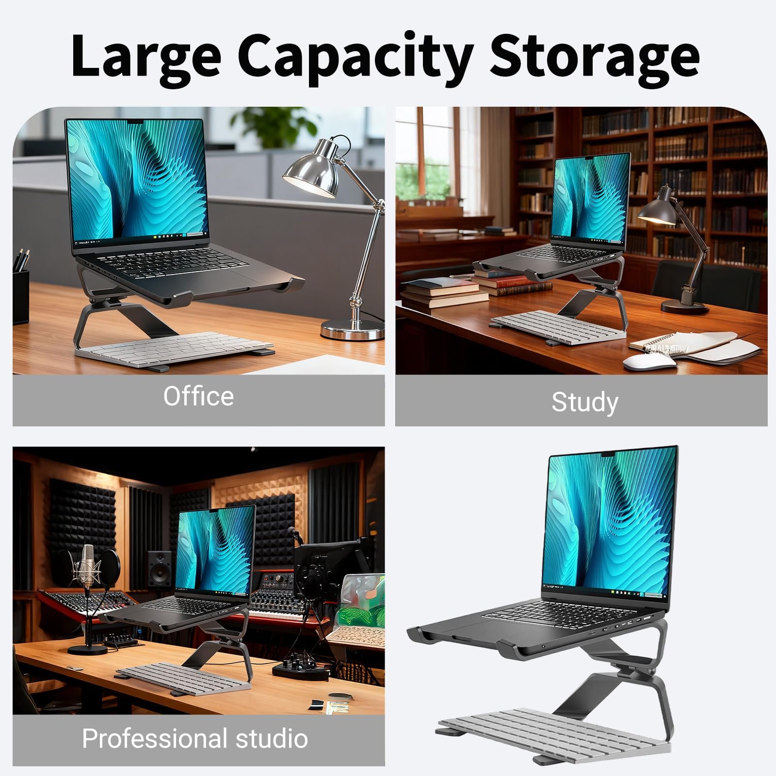 Подставка для ноутбука Premium Aluminium Регулируемая по высоте для 14-17.3 дюймовых ноутбуков Серебристая, фото №7