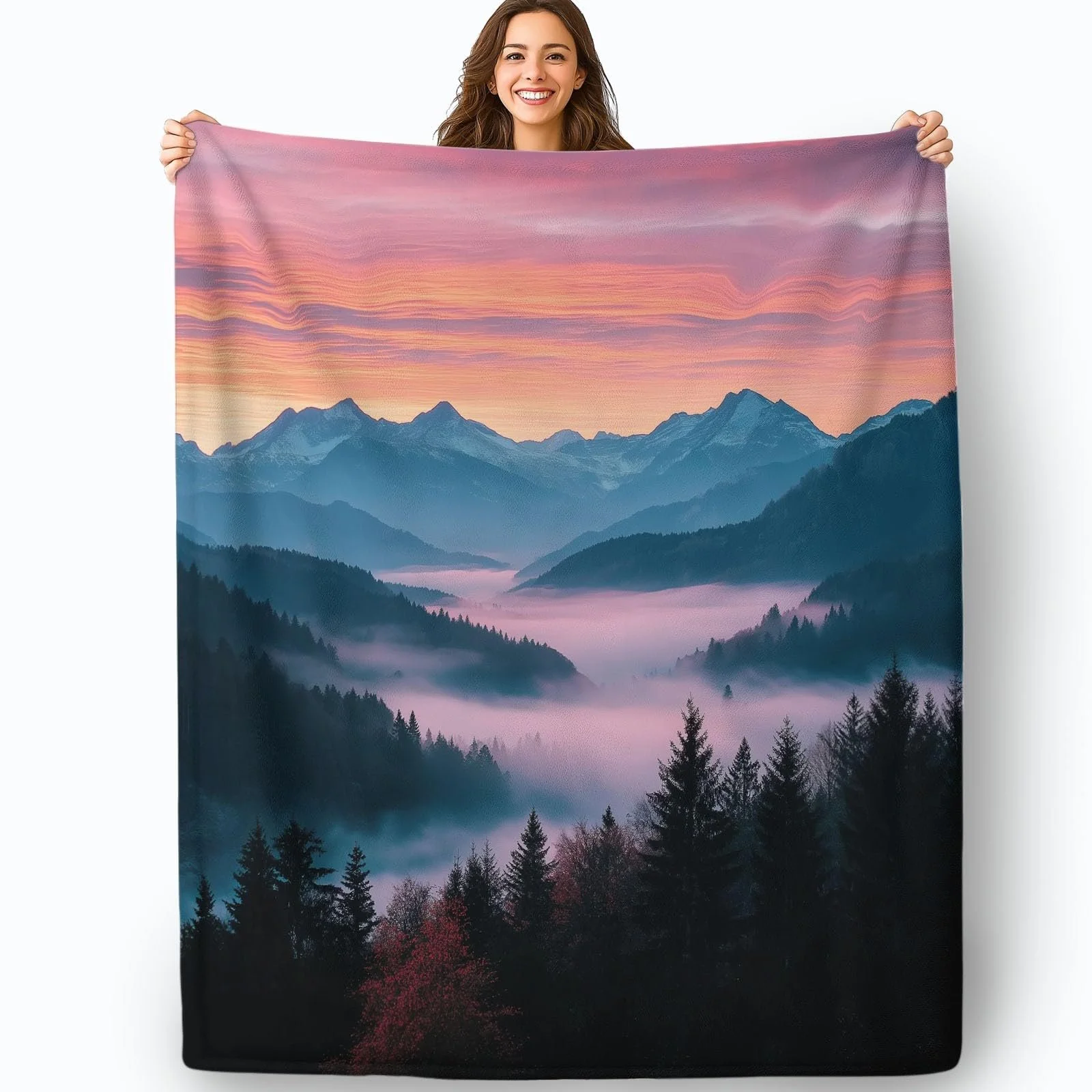 Покривало Флісова Пухнаста Гори на Заході Сонця, фото №6