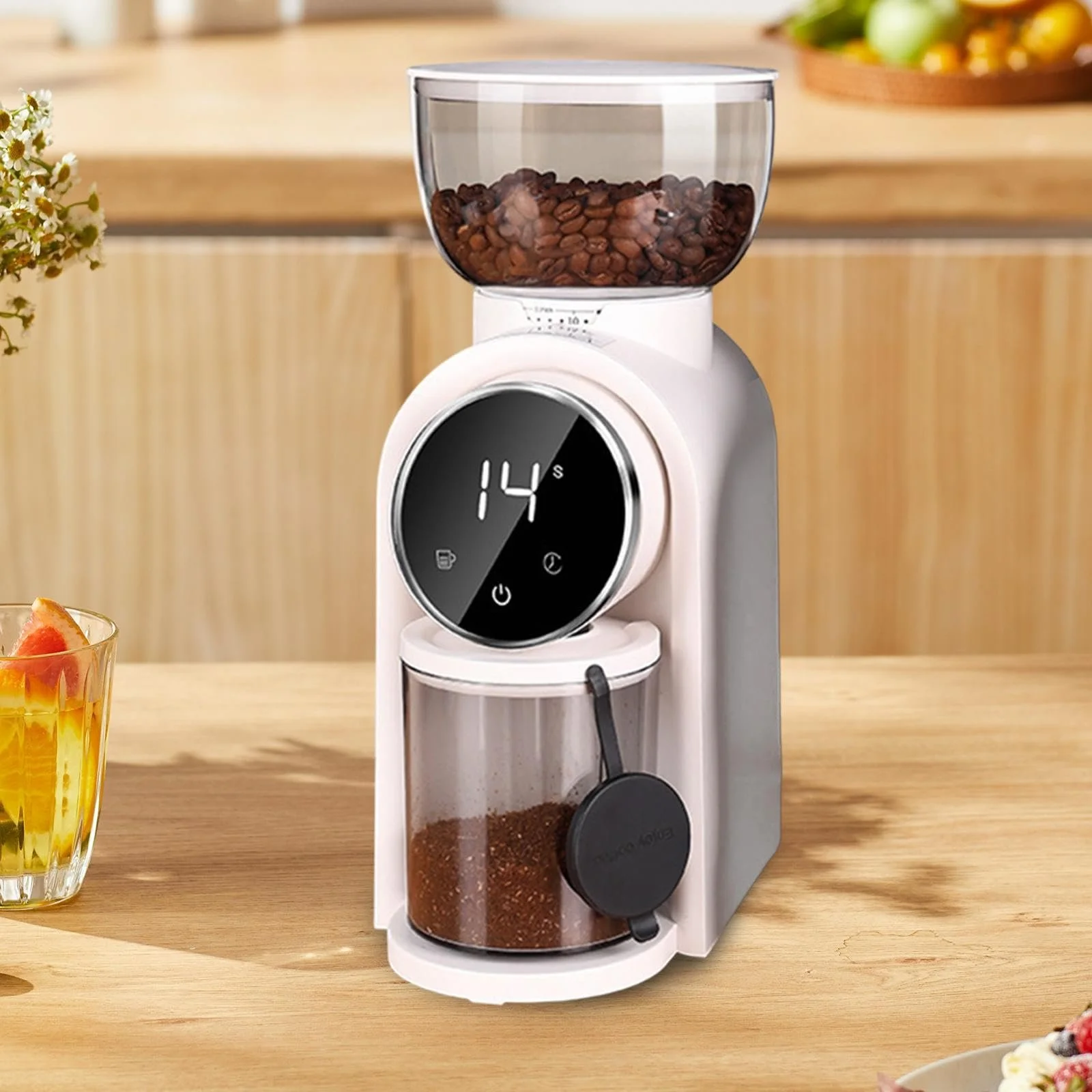 Кофемолка Baoblaze 2-14 Чашок 5-14с для эспрессо, настройка помола, дисплей времени, белый, фото №4