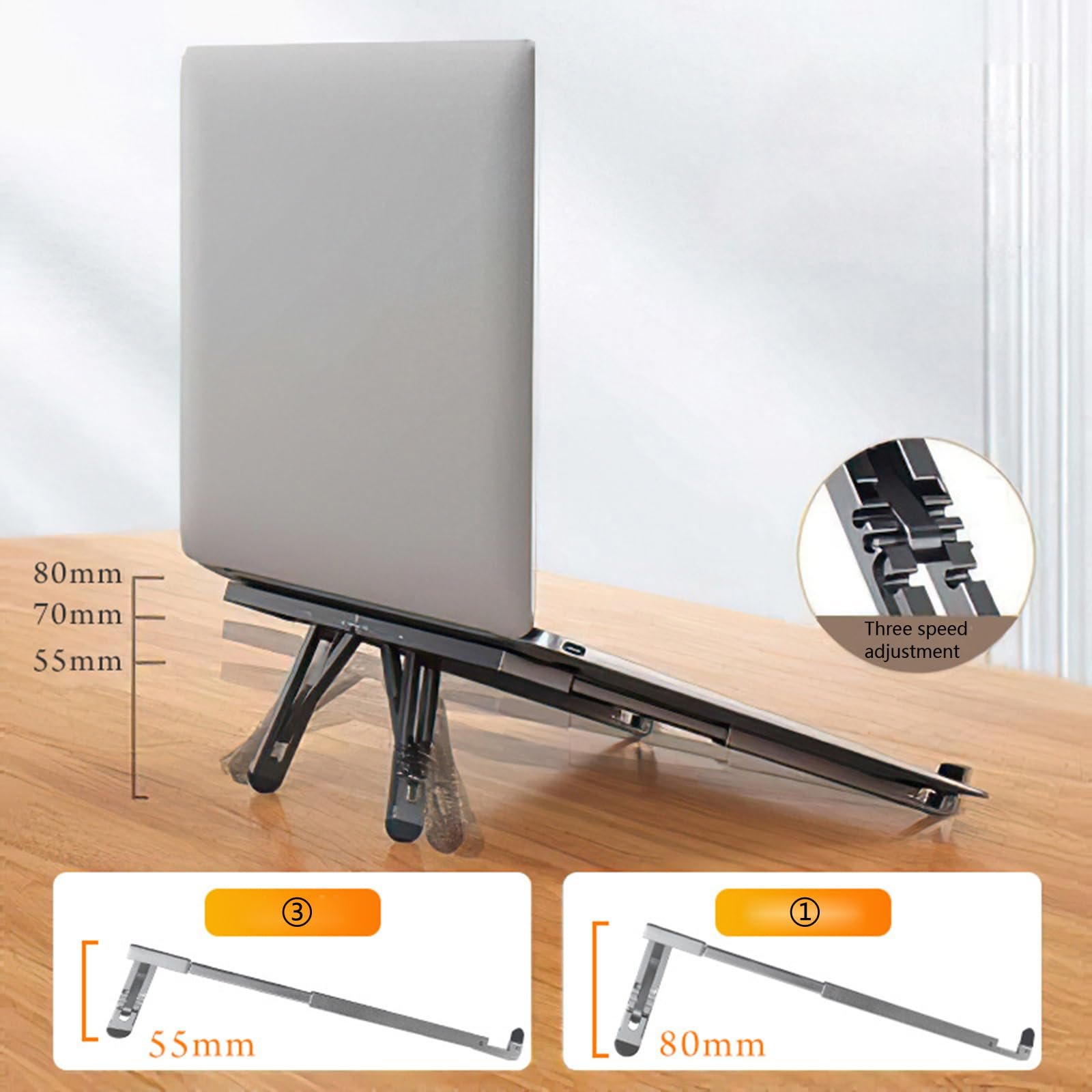 Підставка для ноутбука складана ергономічна з нековзним силіконом, трикутна, проста в доступі для зарядки, регульована, фото №8