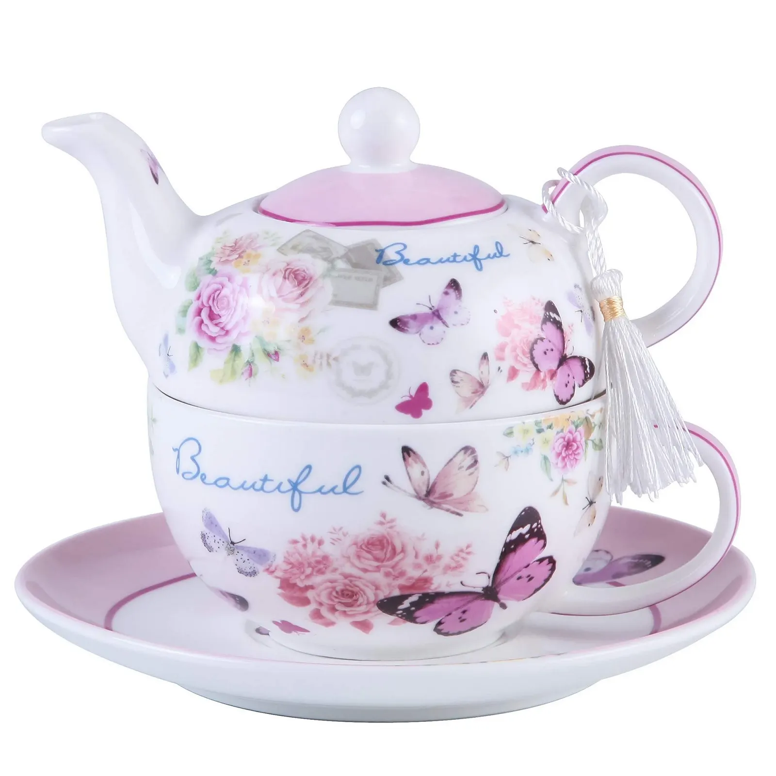 Чайник-заварник London Boutique Vintage Rose Lavender, чашка та блюдце, фото №5