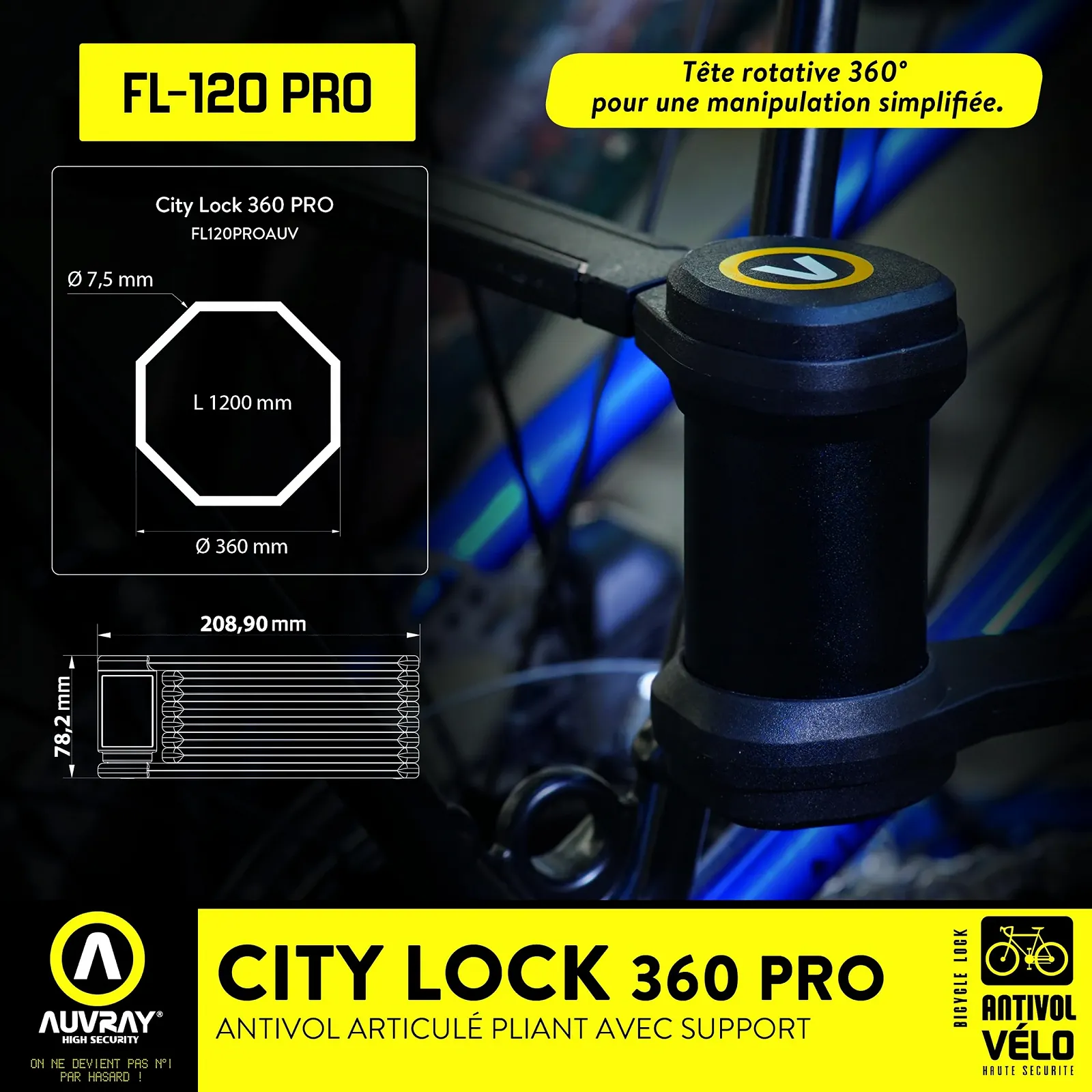 Замок сегментний AUVRAY City Lock 360 Pro 1200 мм ART 4321 загартована сталь 8/10, фото №5 Замок сегментний AUVRAY City Lock 360 Pro 1200 мм ART 4321 загартована сталь 8/10, фото №5