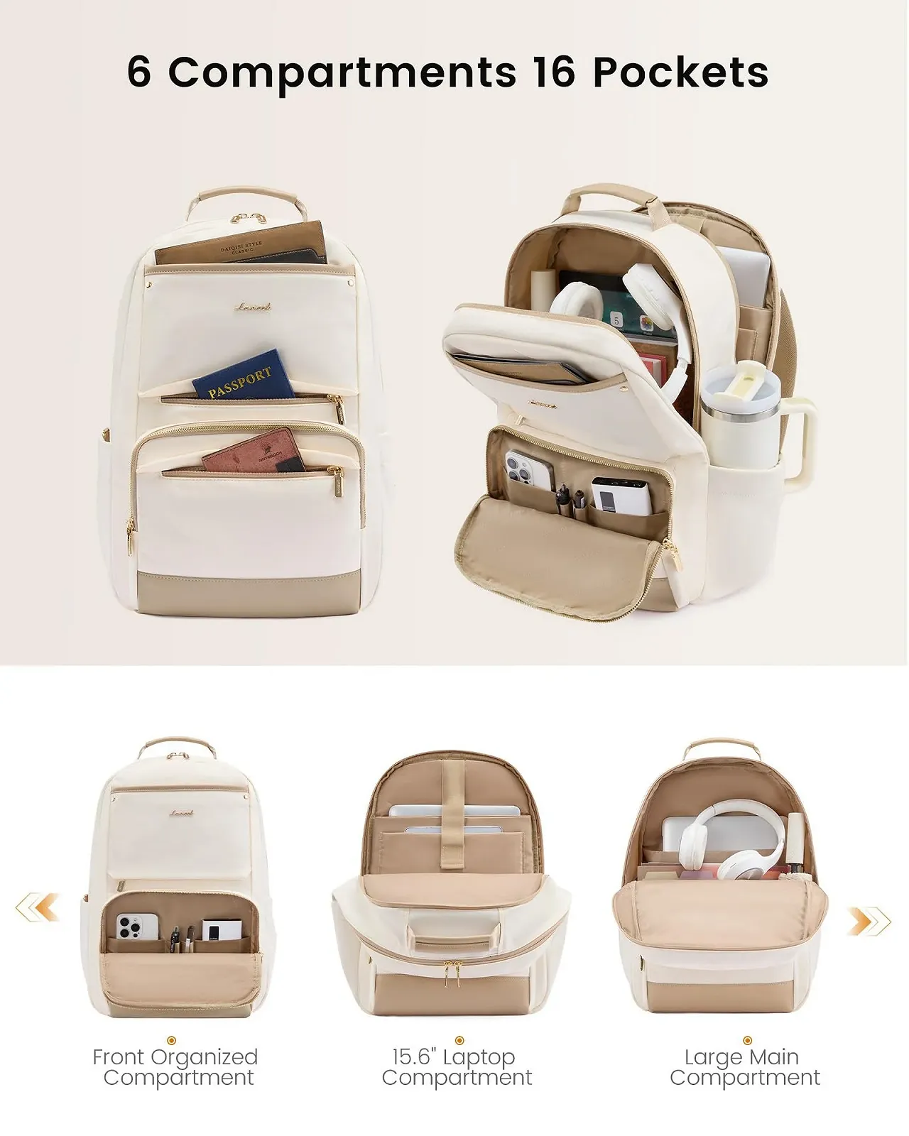 Рюкзак для ноутбука LOVEVOOK Beige Khaki Casual, фото №3 Рюкзак для ноутбука LOVEVOOK Beige Khaki Casual, фото №3