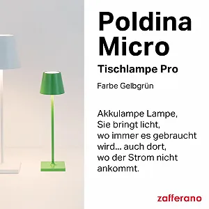 Настільна лампа Zafferano Poldina Pro Micro бездротова світлодіодна акумуляторна сенсорна IP65 2200-3000 K H27,5 Яблучно-зелена synthetic.ua - Фото 1