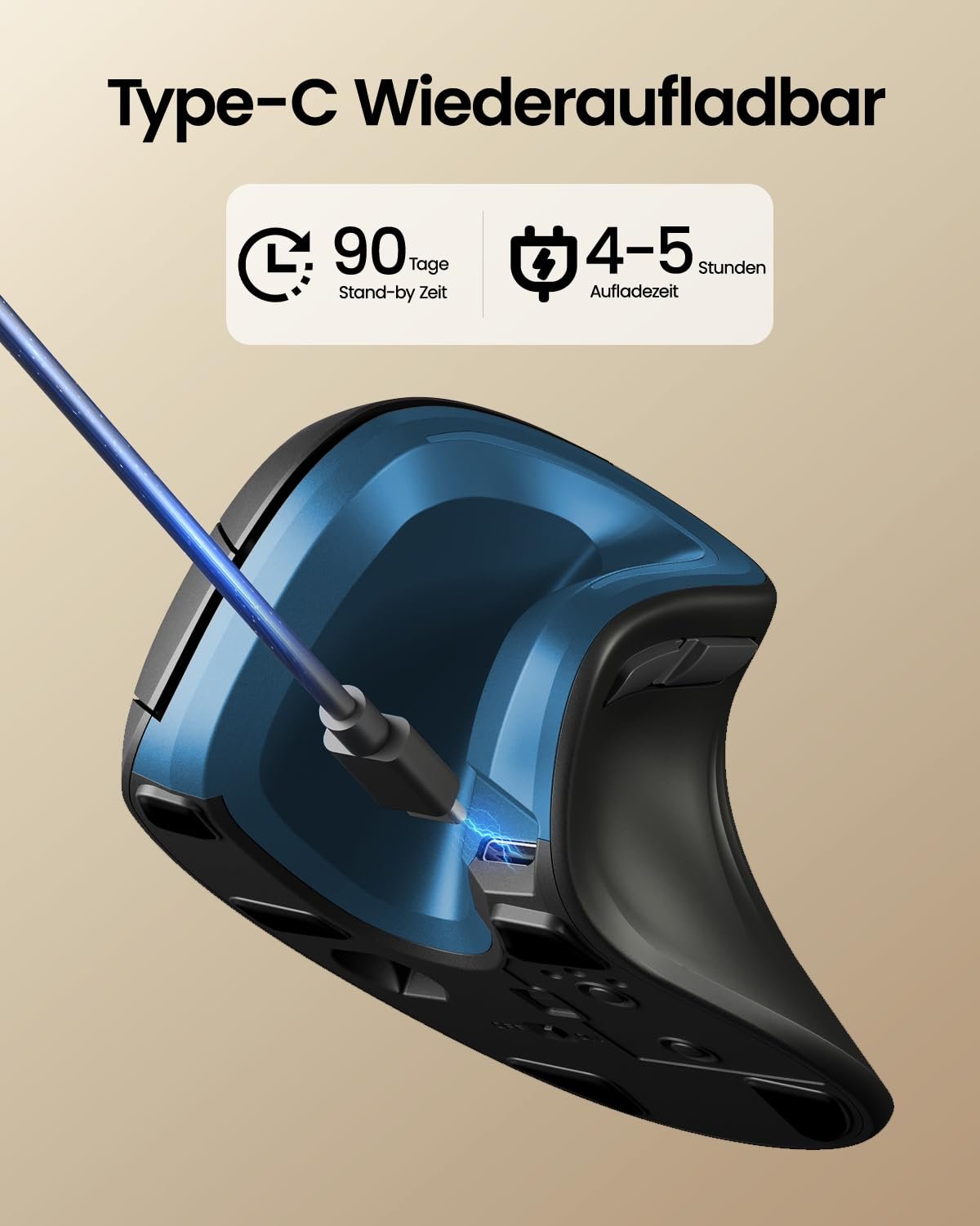 Миша Вертикальна ProtoArc EM11 NL Ергономічна Бездротова (Bluetooth + Bluetooth + USB) Чорний/Синій, фото №6