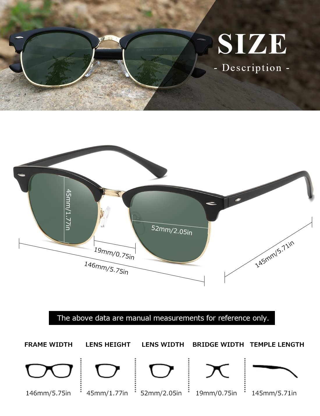 Поляризовані сонцезахисні окуляри Kimorn AE0550 Унісекс, Ретро напівбезобідкова оправа, Класичні окуляри, фото №5