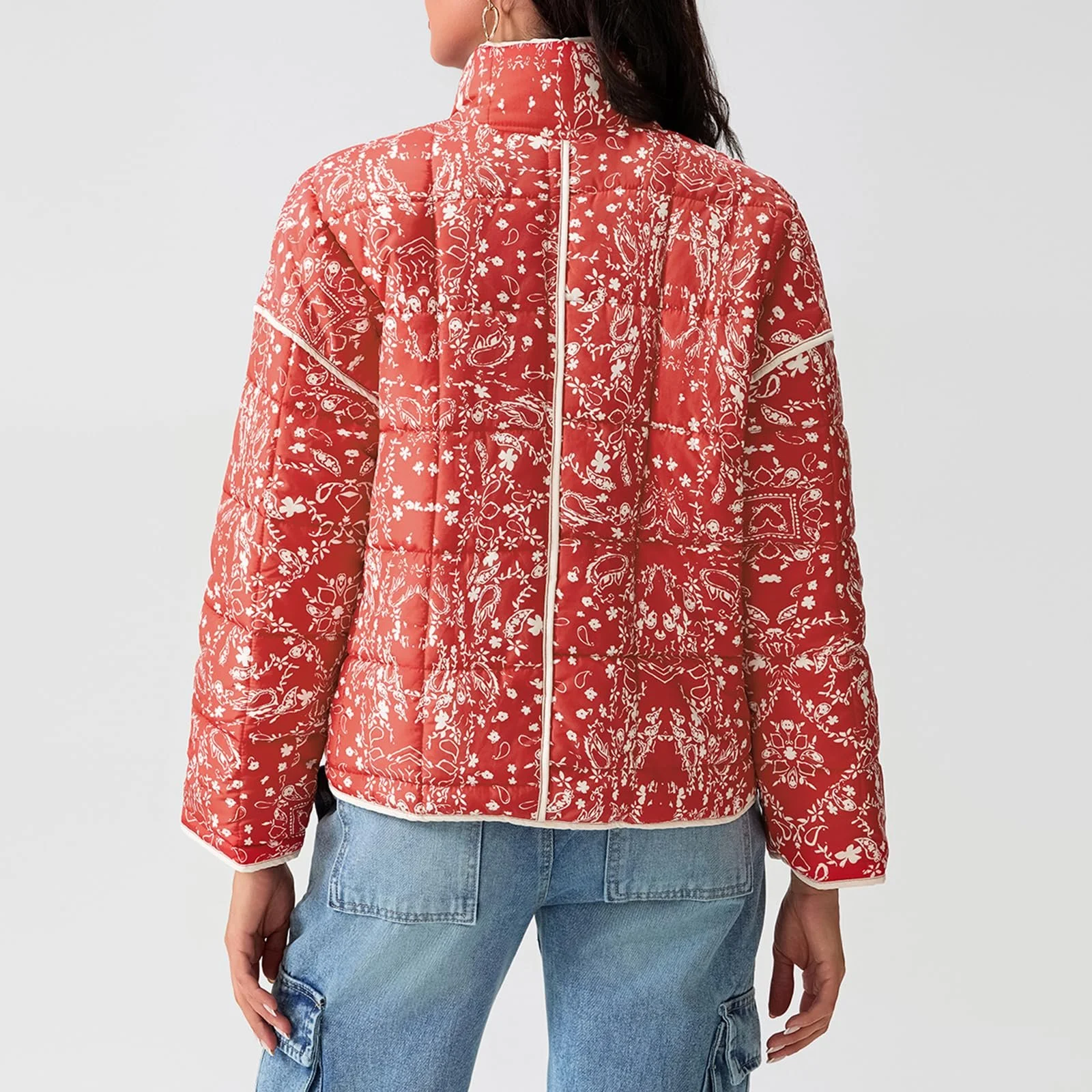 Женская куртка с цветочным принтом, укороченная, легкая, винтажная, этническая, утепленная, осень-зима, с длинными рукавами, фото №6