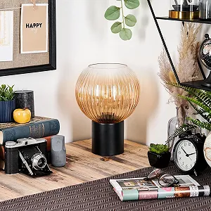 Настільна лампа HOFSTEIN Koyoto E27 20 см Чорний/Бурштиновий/Прозорий synthetic.ua - Фото 1