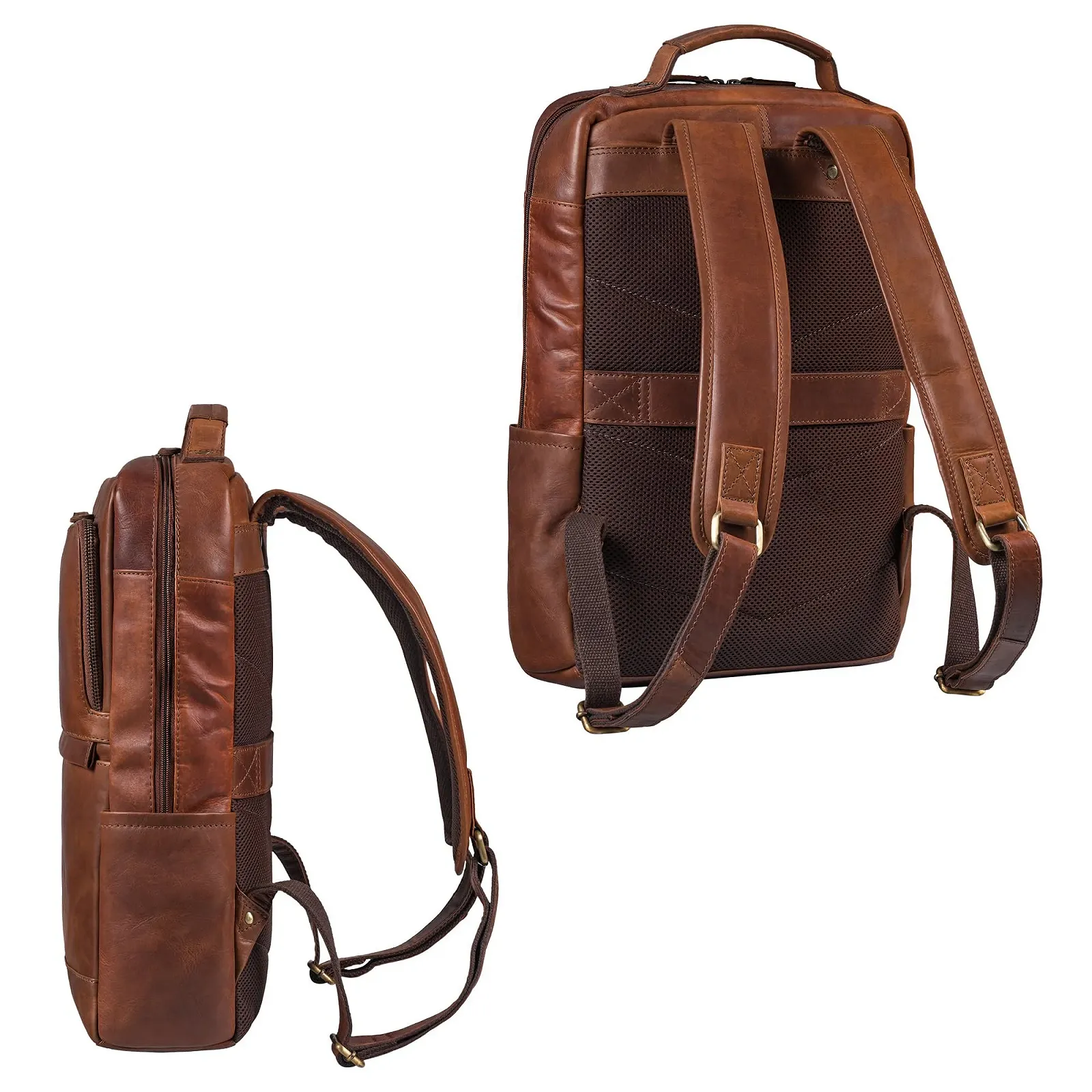 Рюкзак STILORD Barney Slim 15.6 дюймов Кожаный XL Black Cognac-Brown, фото №6