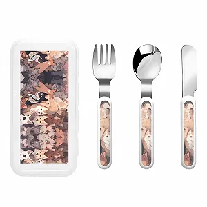 Набір дитячих столових приборів з принтом собачих малюнків, три предмети, багаторазовий - Фото 1