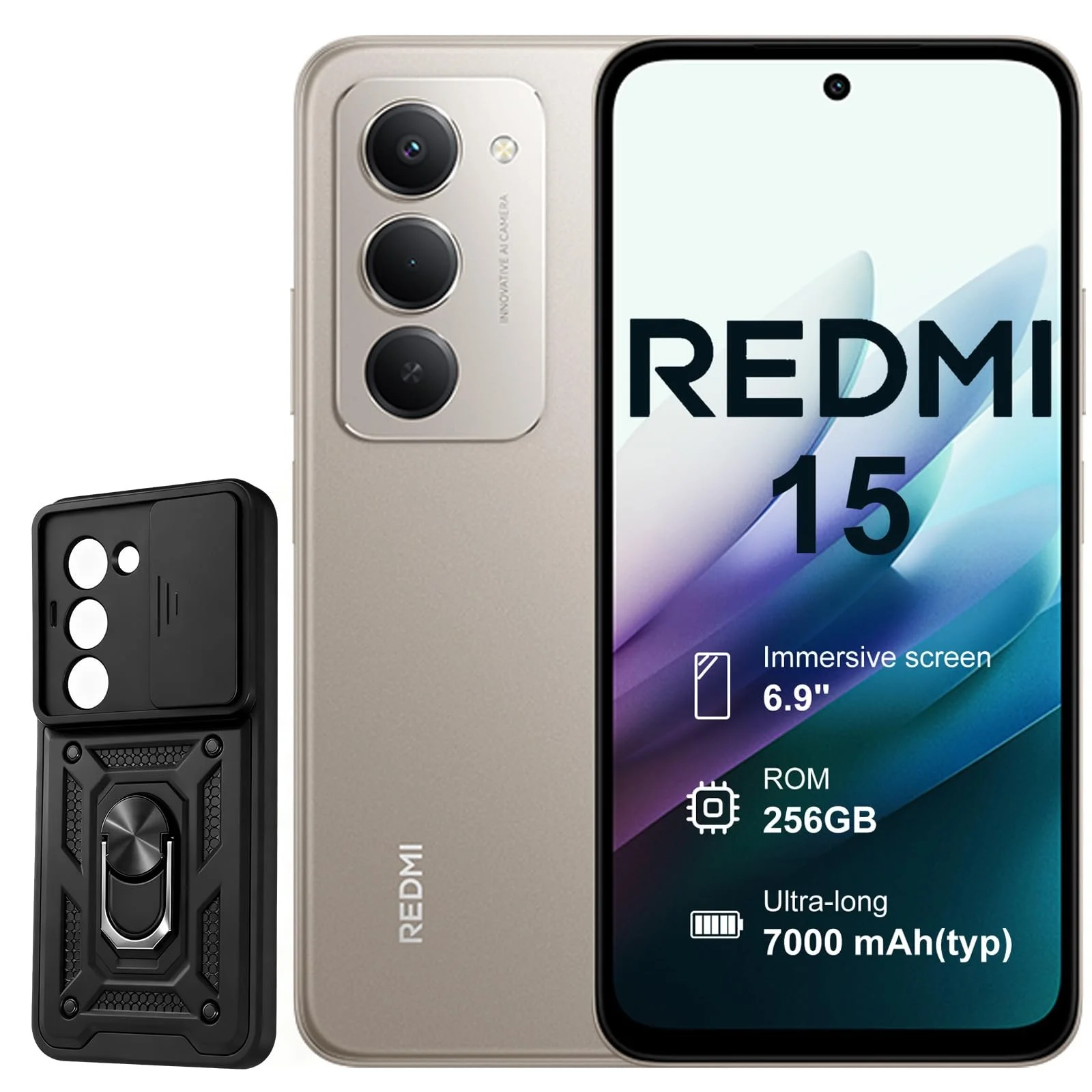 Смартфон XIAOMI Redmi 15 8+256 GB 6.9 дюймов 144 Hz 50MP Snapdragon 685 7000 mAh с чехлом (без зарядного устройства) Серый, фото №1