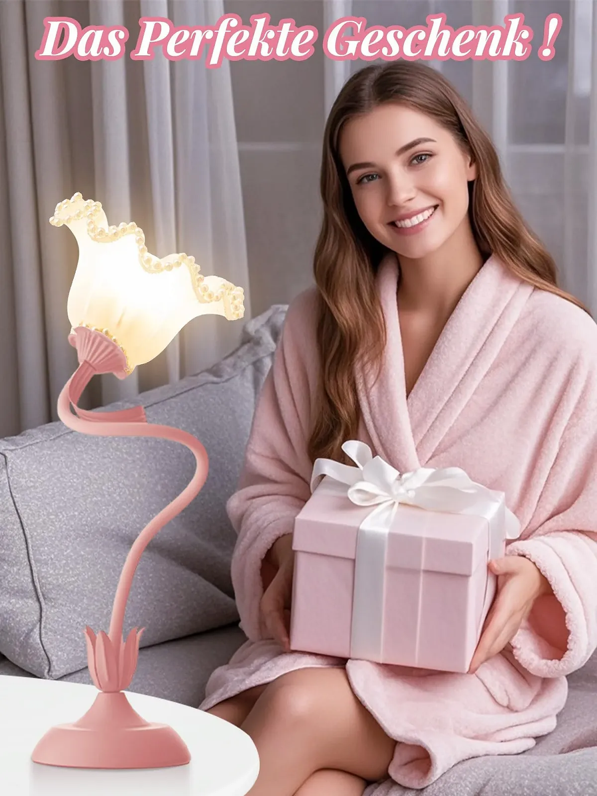 Настільна лампа Flower у формі квітки LED приліжкова 3 режими кольору димована, фото №8