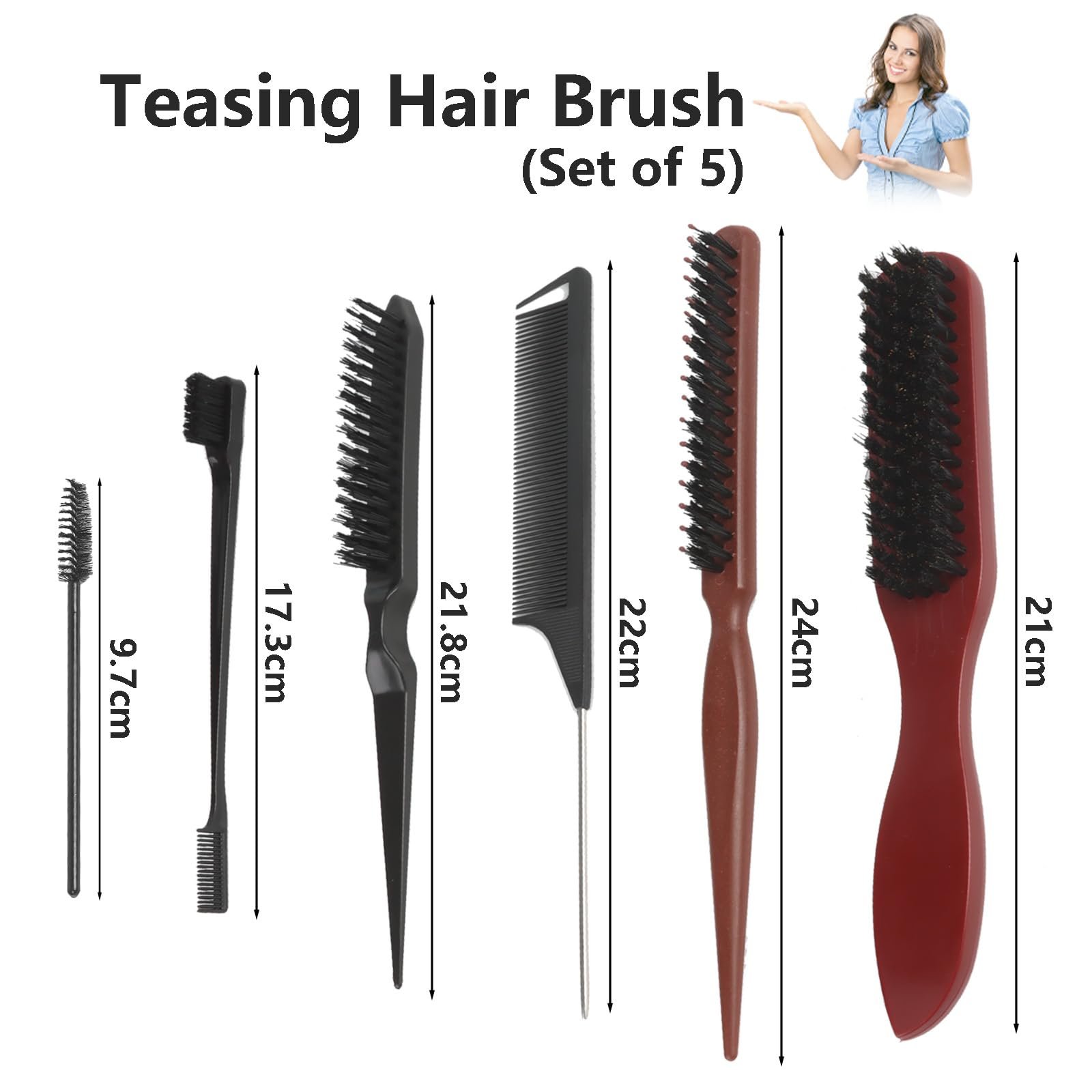 Набор щеток для волос Sleek Bun Brush с щетиной кабана, 8 штук, фото №6