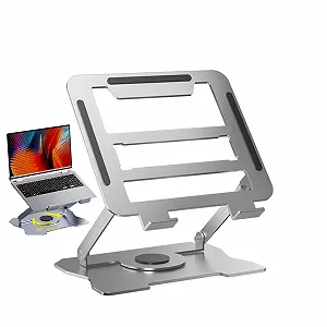 Подставка для ноутбука, 360 градусов, складная, алюминиевая, эргономичная, регулируемая в 6 положениях, легкая, нескользящая, простая для рассеивания тепла, совместима со всеми 10-16 дюймовыми ноутбуками (серебристая) - Фото 1