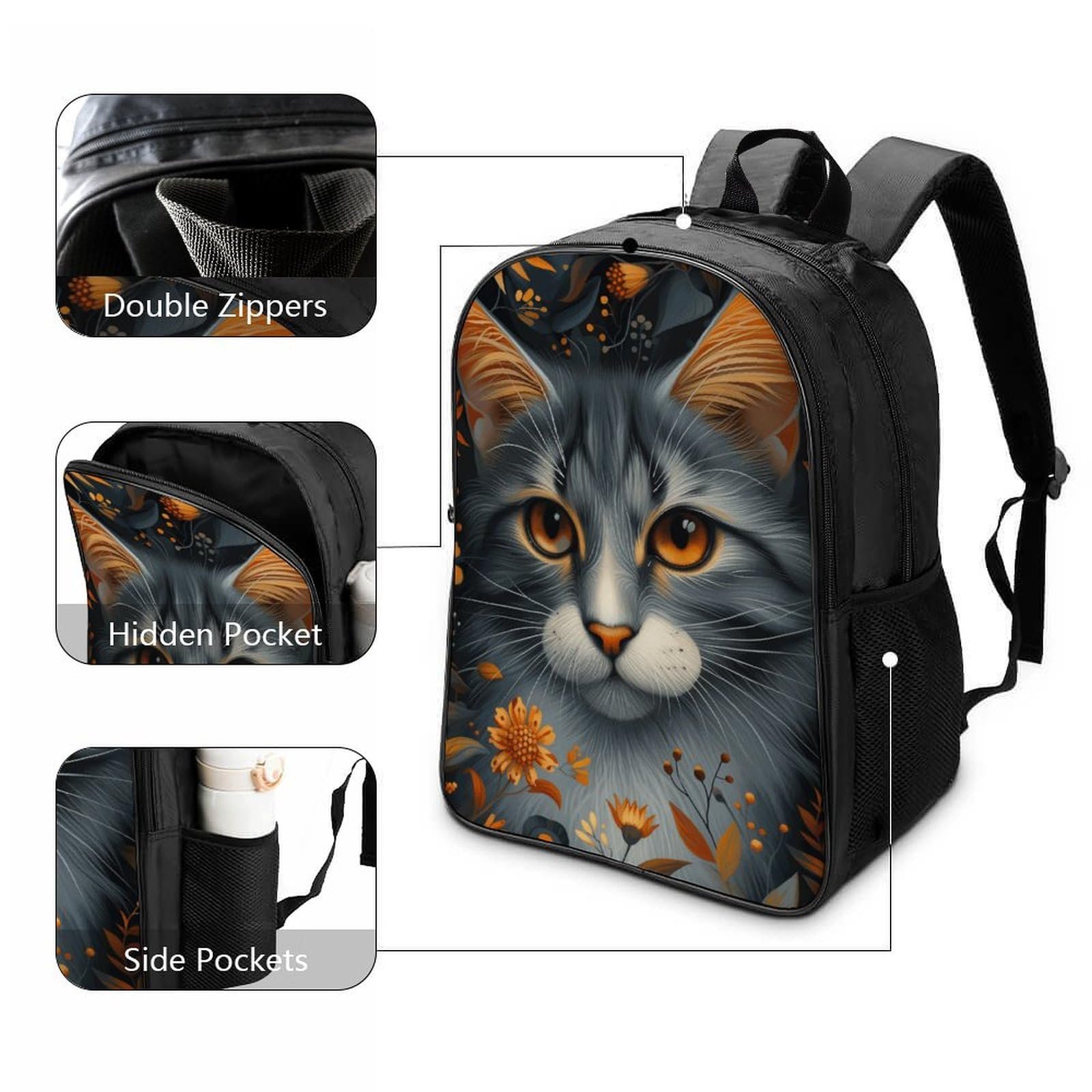 Рюкзак RSIUUODNF Cat 3D Дитячий Великий Чорний 40x28x16см, фото №3