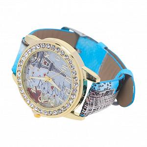 Женские часы PartyKindom с PU кожаным ремешком, регулируемыми стразами и мотивом сердца, аналоговые кварцевые часы, синий - Фото 1