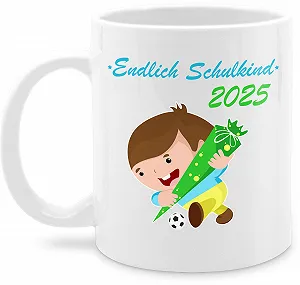 Кружка 325 мл - Подарок к школе - Наконец-то школьник 2025 - Мальчик Футбол Школьный кулек - 325 мл - Белый - Фото 1