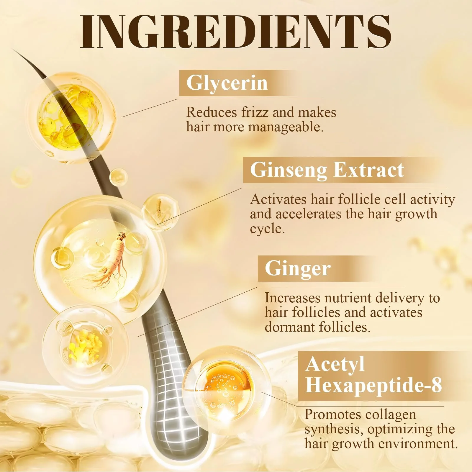 Сыворотка для густоты волос Мультипептидная, Сыворотка для роста волос, Сыворотка для волос для роста волос, Способствует густоте волос, Нежирная, Нелипкая, Против выпадения волос, Подходит для всех типов волос, 30 мл, фото №4