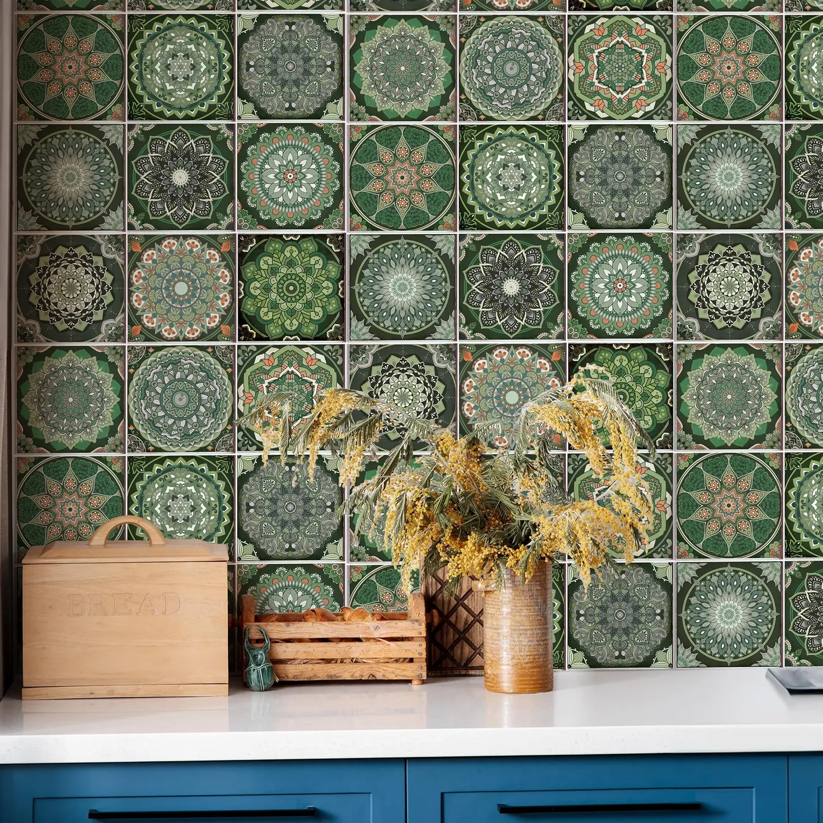 Наклейки на плитку WALPLUS 15 x 15 см 24 шт Зелений Вінтаж, фото №2 Наклейки на плитку WALPLUS 15 x 15 см 24 шт Зелений Вінтаж, фото №2