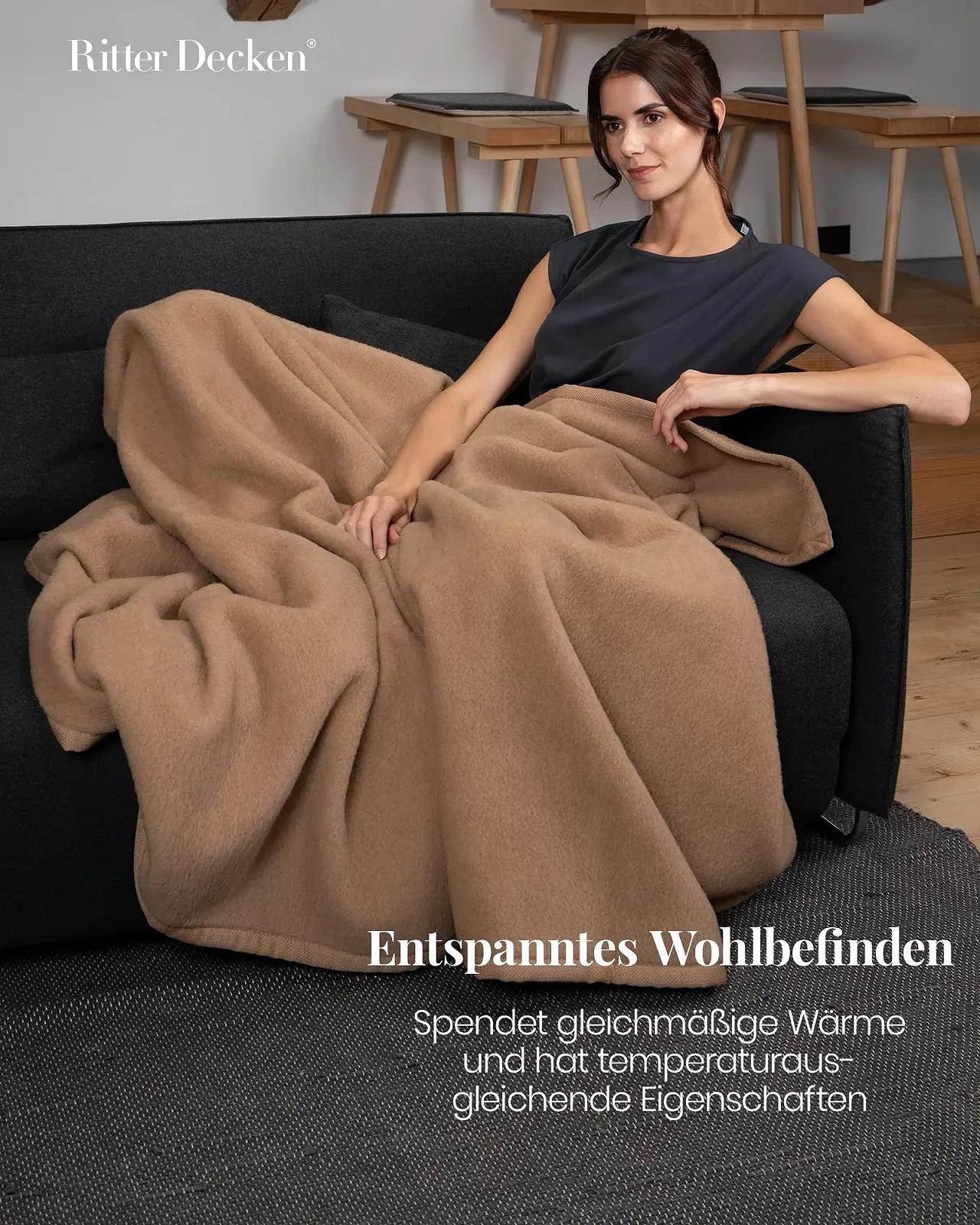 Одеяло Ritter Decken Mandarin из верблюжьей шерсти 150 x 200 см - Верблюжий - Высококачественное одеяло из 50% верблюжьей шерсти и 50% шерсти мериноса - Одеяло из натурального волоса, сохраняющее тепло - Сделано в Германии, фото №3