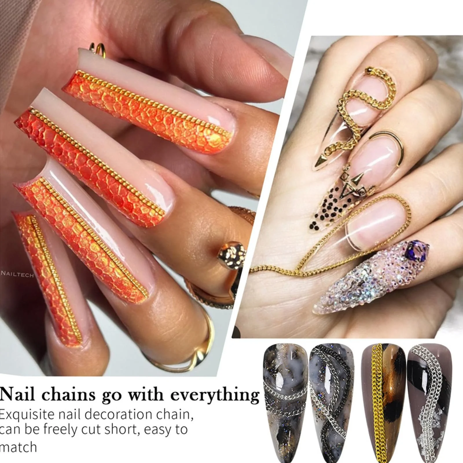 Ланцюжки для нігтів Bold Rock з класичними металевими підвісками, фото №6