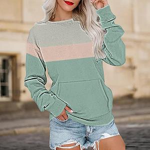 Худи Qixiu Женский, Oversize Женский Пуловер Осенний, Полосатый Худи Повседневный Особенности Карман Круглый вырез Без капюшона Базовый Свитшот Подросток Девочка Топ Одежда Пуловер Черный synthetic.ua - Фото 1