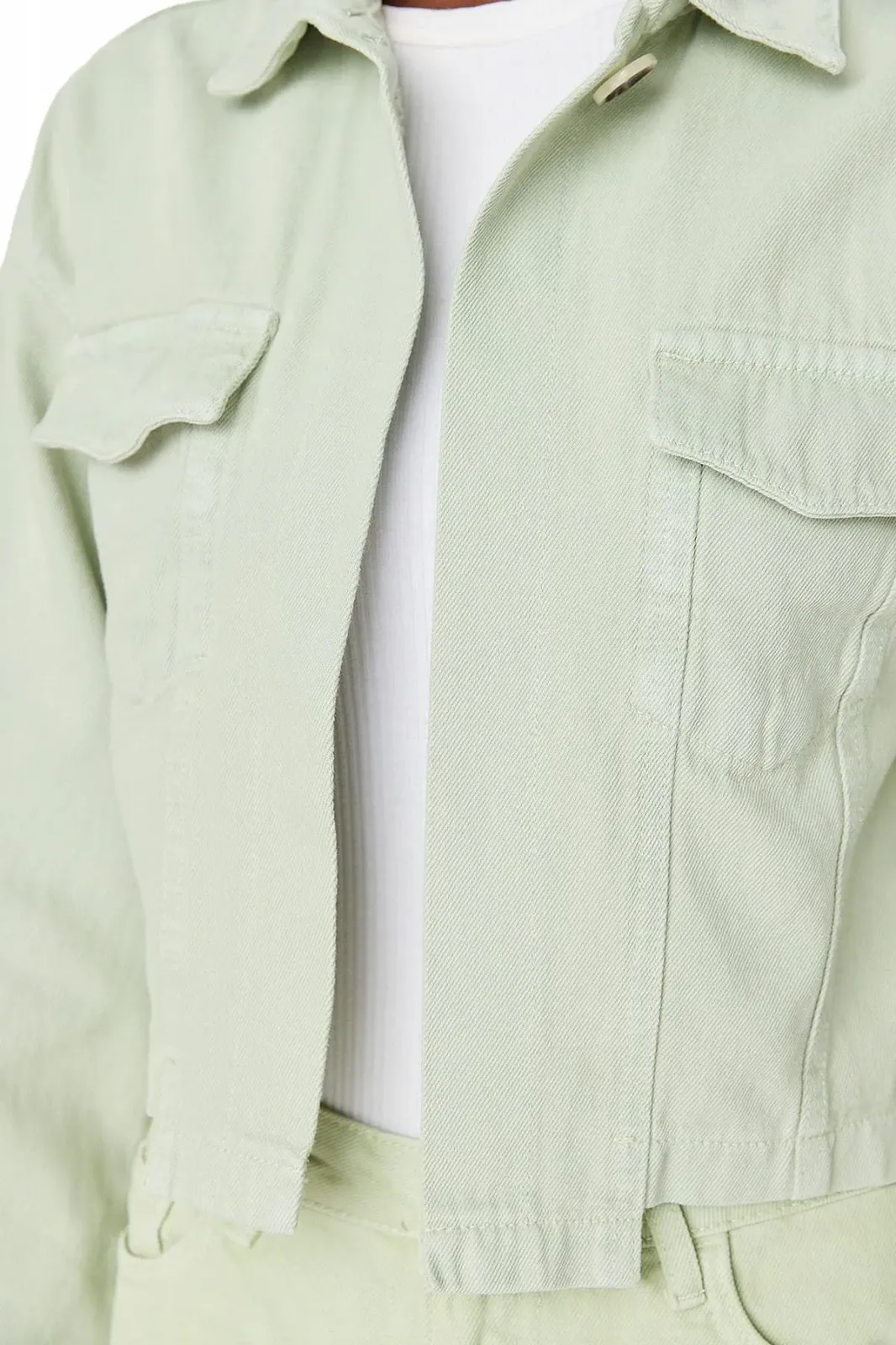 Джинсовая куртка TRENDYOL Стандартная однотонная, фото №4