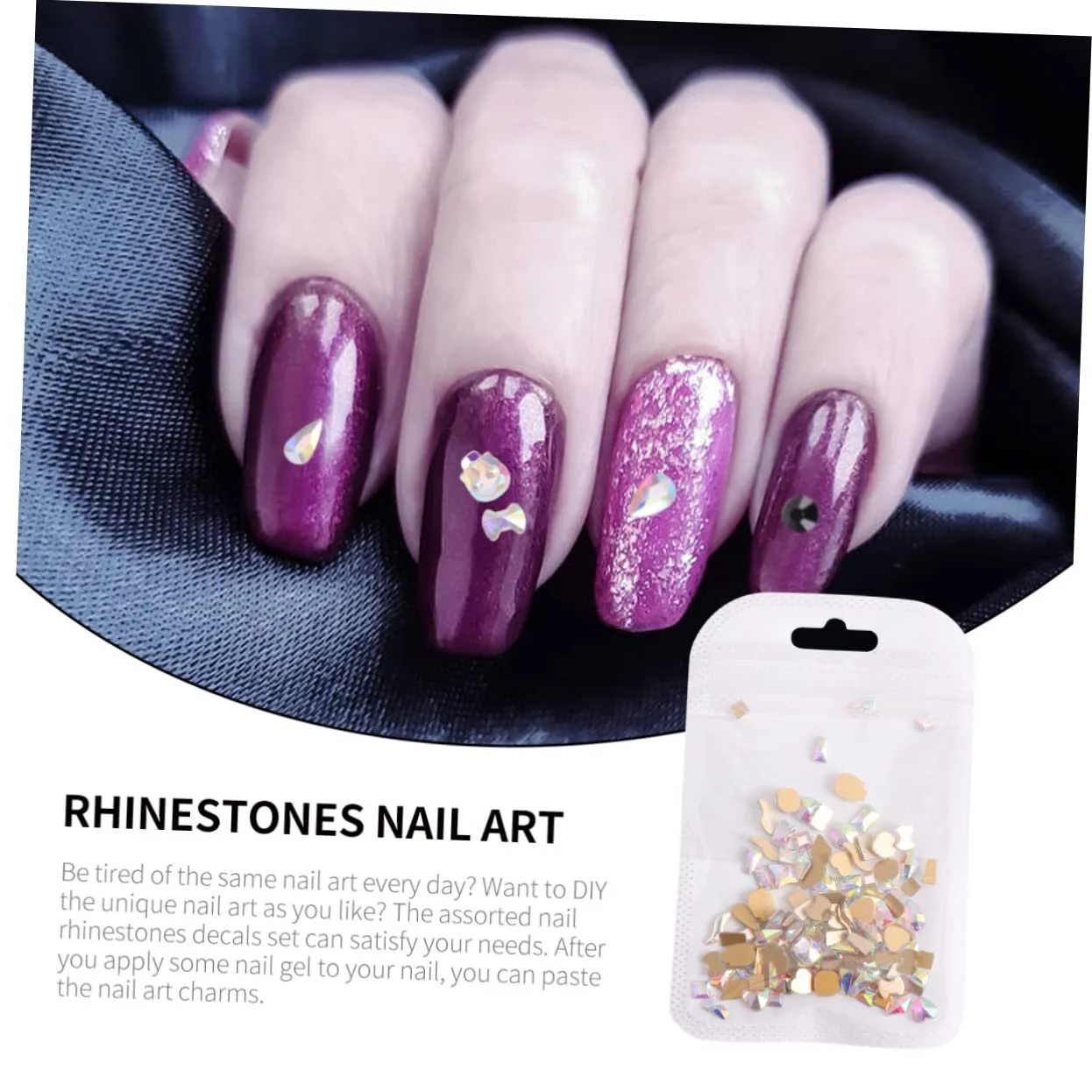 Стрази Healvian Diamond, плоска основа, підвіски для манікюру, скляні камінці 3D, фото №6