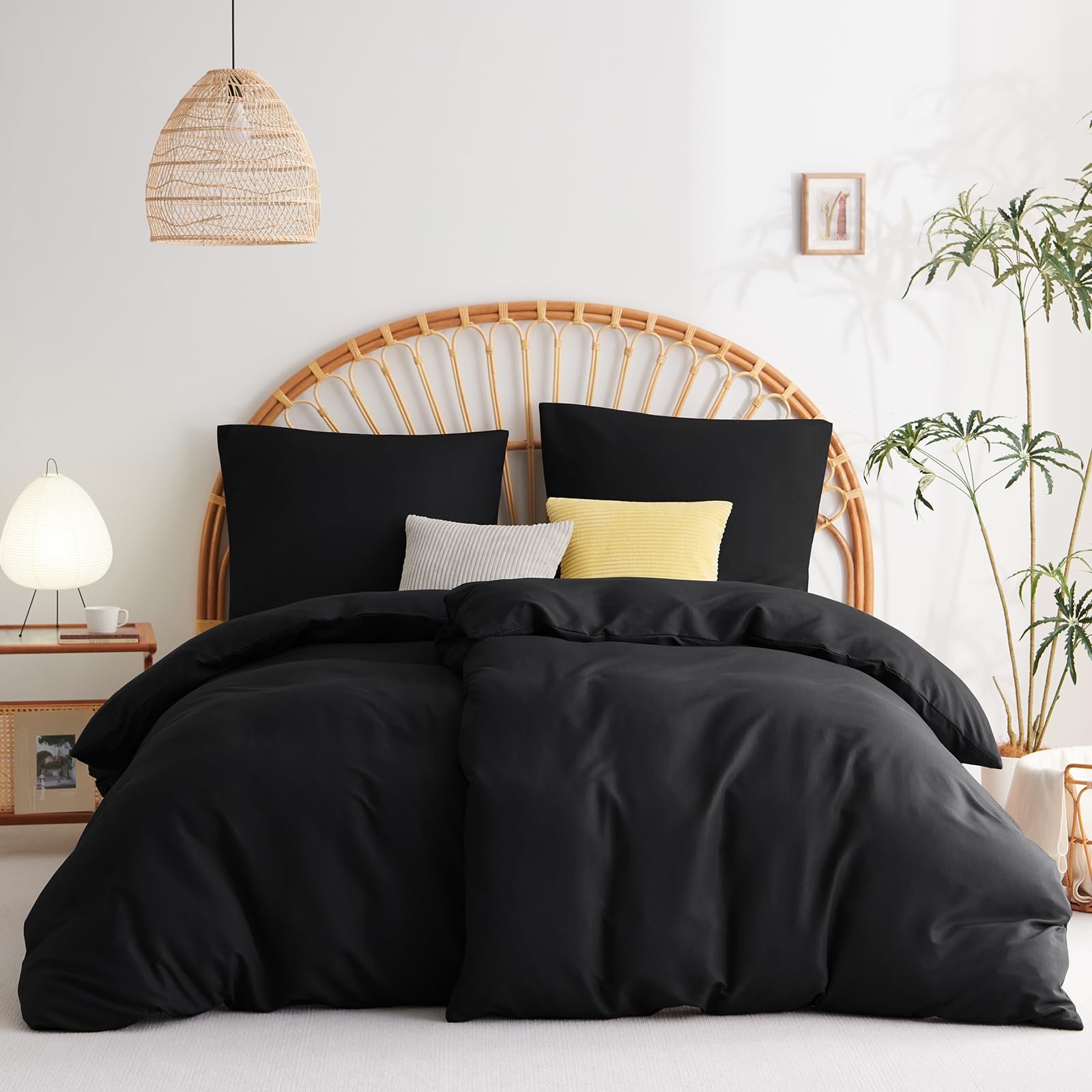 Постільна білизна WAVVE 135 x 200 см, 4 предм., чорна, м'яка, 100% мікрофібра, комплект з 2, антрацит, 2 підодіяльника 135 x 200 см + 2 наволочки 80 x 80 см, комплекти підодіяльників з блискавкою, фото №2