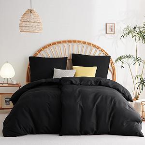 Постільна білизна WAVVE 135 x 200 см, 4 предм., чорна, м'яка, 100% мікрофібра, комплект з 2, антрацит, 2 підодіяльника 135 x 200 см + 2 наволочки 80 x 80 см, комплекти підодіяльників з блискавкою synthetic.ua - Фото 1