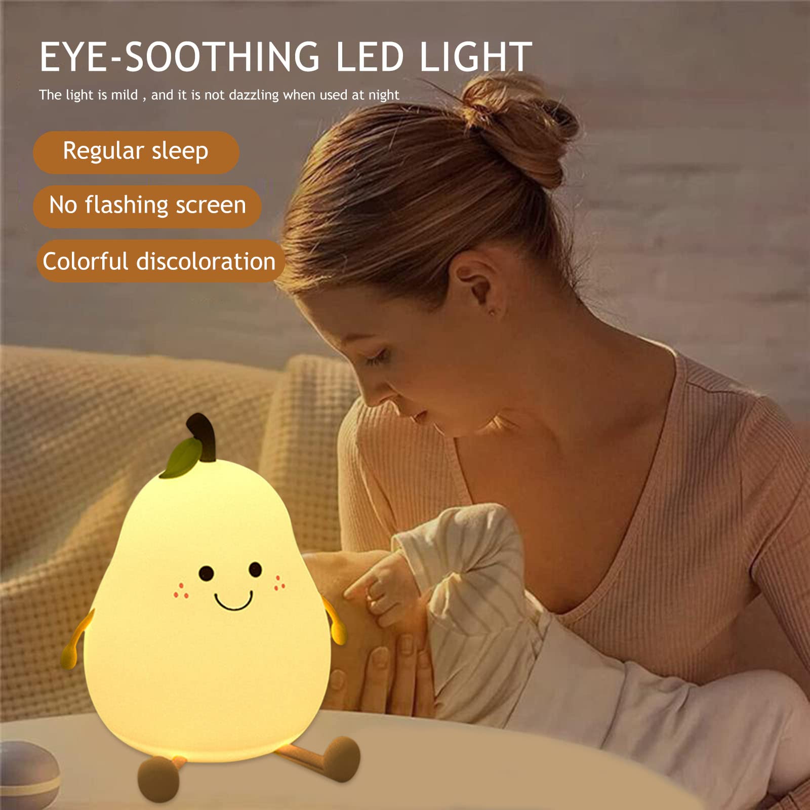 Ночник Starnearby Kawaii Pear Shape Силиконовый Сенсорный Детский Торшер Детское Ночное Освещение RGB 7 Цветов, фото №4