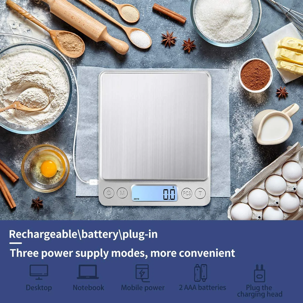 Цифрові кухонні ваги USB Charging 3 кг / 0.1 г High Precision Stainless Steel, фото №2 Цифрові кухонні ваги USB Charging 3 кг / 0.1 г High Precision Stainless Steel, фото №2