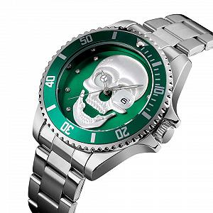 Часы HUNRUY 3D Skeleton Unidirectional Bezel 30M Waterproof Quartz Мужские Зеленый Серебристый Fashion synthetic.ua - Фото 1