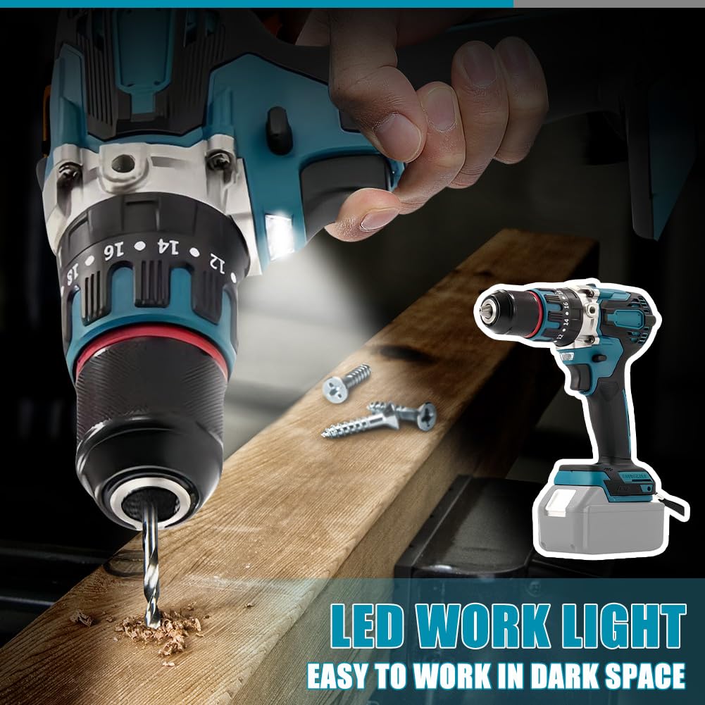 Аккумуляторная Дрель Совместимая с Makita 120 Нм Бесщеточная С Ручкой, Светодиодная подсветка, 2 скорости (Без батареи), фото №7 Аккумуляторная Дрель Совместимая с Makita 120 Нм Бесщеточная С Ручкой, Светодиодная подсветка, 2 скорости (Без батареи), фото №7