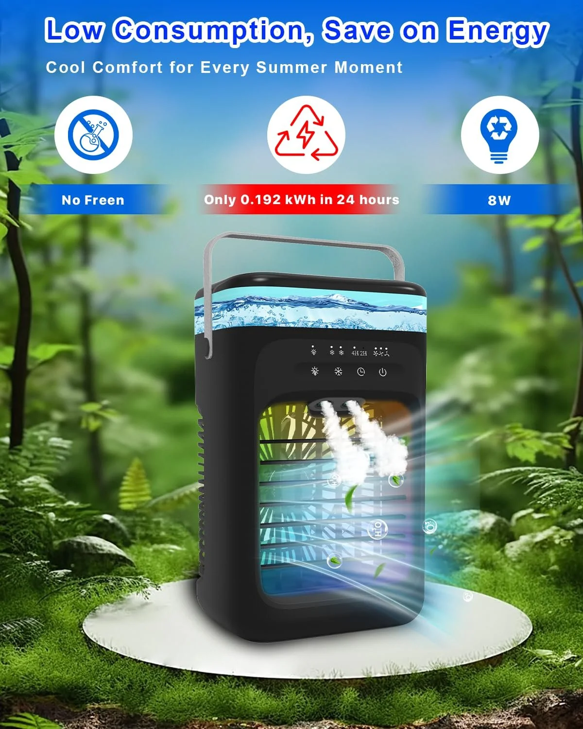 Портативный воздухоохладитель Omeyo Мини RGB 7 цветов LED Таймер 5 в 1 для дома и офиса, фото №5