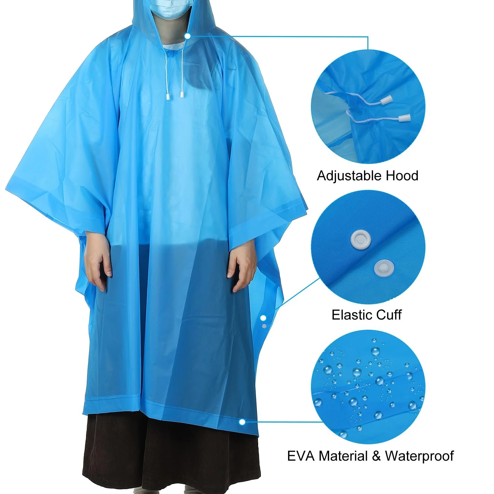 Пончо Patikil дощове для дорослих 5 шт. EVA Чорний, фото №3