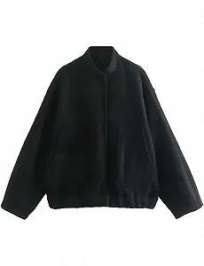 Жіноча куртка-бомбер Sukany, з вовни, на ґудзиках, вільного крою, університетська, з довгими рукавами - Фото 1