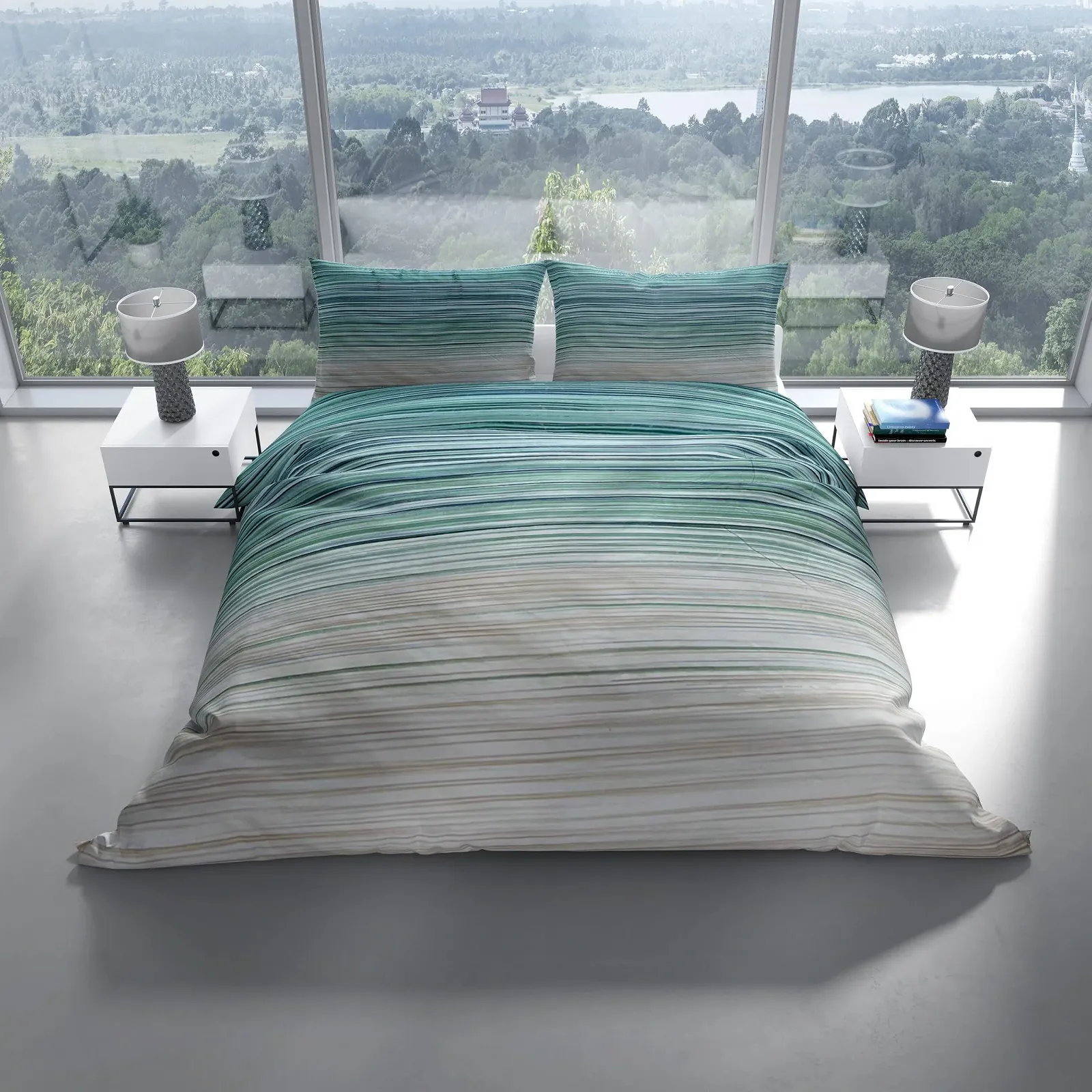 Комплект постельного белья Leonado Vicenti Cotton Renforce 135 x 200 см 2 предмета с молнией Серо-зеленый в полоску, фото №2