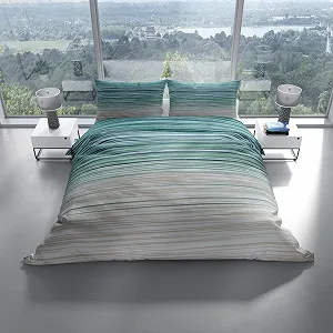 Комплект постельного белья Leonado Vicenti Cotton Renforce 135 x 200 см 2 предмета с молнией Серо-зеленый в полоску synthetic.ua - Фото 1