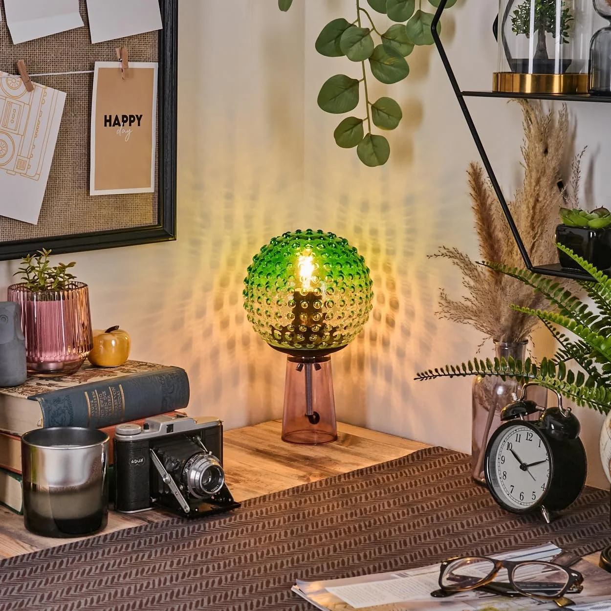 Настільна лампа HOFSTEIN Maiorca скло/метал Ø 16.5 см E27 Зелений/Прозорий/Пурпуровий/Чорний, фото №8