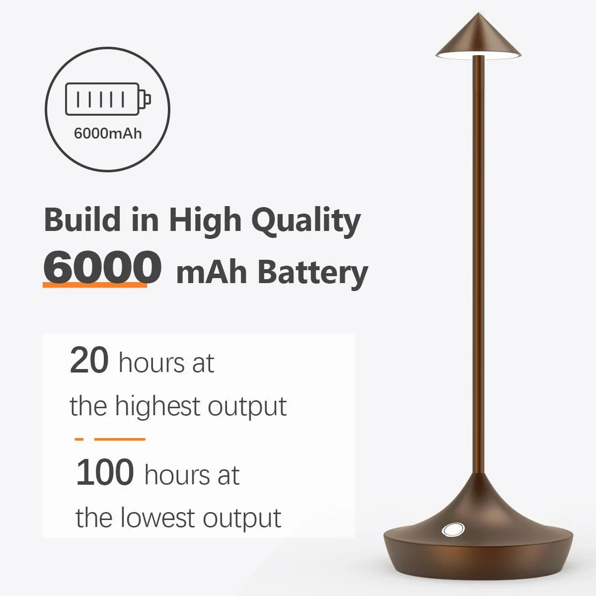 Настільна лампа LED bravzurg акумуляторна бездротова набір з 2 шт. 6000 mAh алюмінієва водонепроникна димована коричнева, фото №2